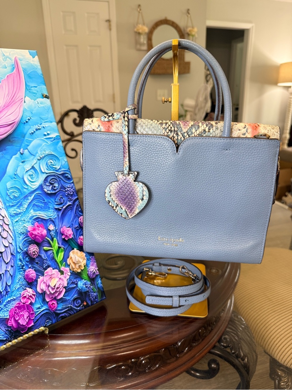 kate spade Lavender Blue Satchel with Snake-Print Trim - Picture 2 of 10